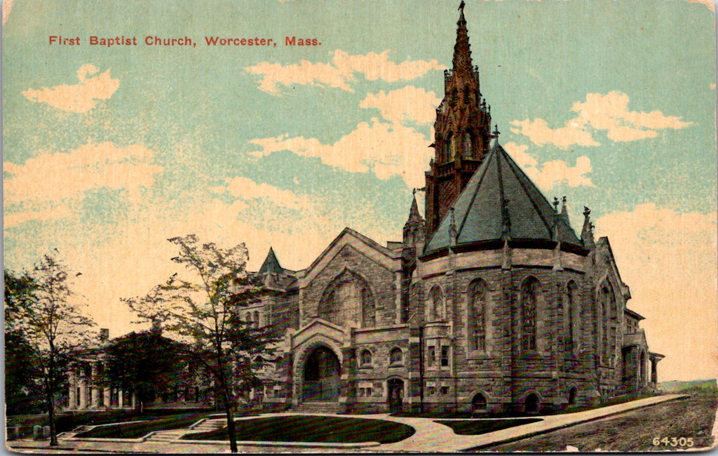 MA, WORCESTER - First Baptist Church - J I Williams postcard - E23544