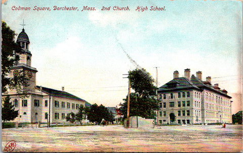 MA, DORCHESTER - 2nd Church, High School, Codman Square postcard - E23550