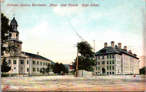 MA, Dorchester - 2nd Church, High School, Codman Square postcard - E23550