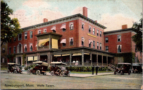 MA, NEWBURYPORT - Wolfe Tavern, cars, people @1908 (original SOLD) E23556