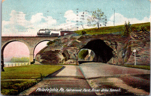 PA, PHILADELPHIA - Fairmount Park River Drive Tunnell - 1909 postcard - E23565