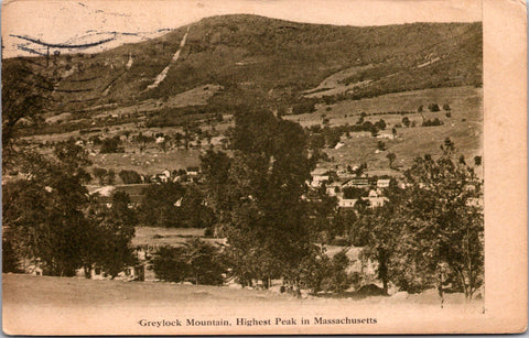 MA, Adams - Greylock Mountain peak, buildings in valley - 1909 postcard - E23598