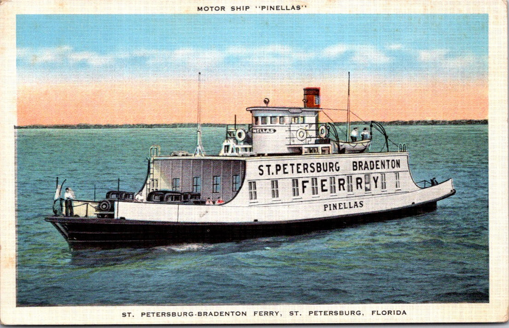 Ship Postcard - PINELLAS ferry motor ship closeup postcard - E23639