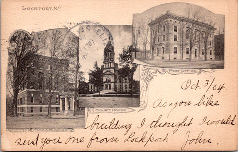 NY, LOCKPORT - PO, Court House, YMCA Albertype Co postcard - EP0126
