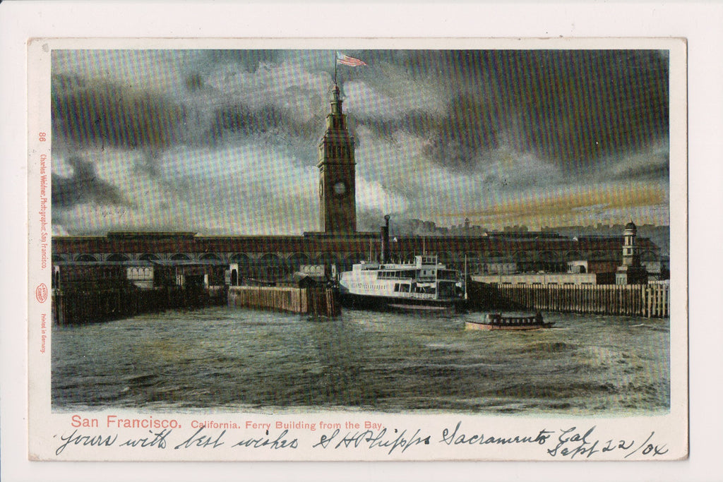 CA, SAN FRANCISCO - Ferry Building from the bay - Charles Weidner postcard - EP0