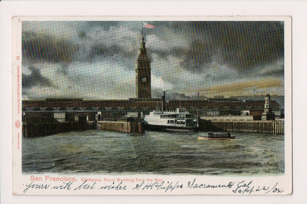 CA, San Francisco - Ferry Building from the bay - Charles Weidner postcard - EP0