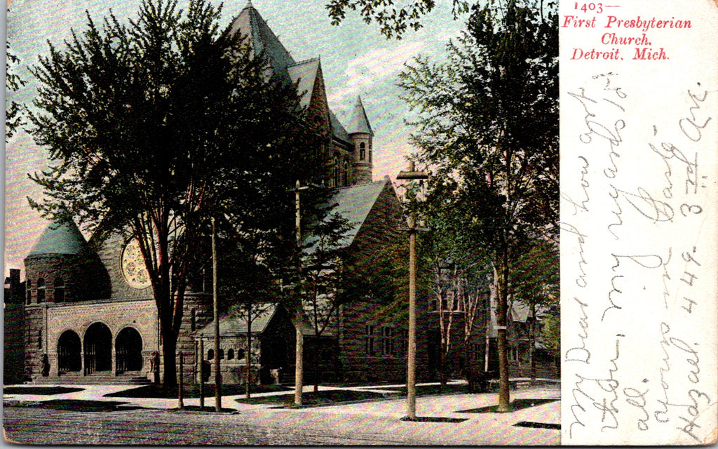 MI, DETROIT - First Presbyterian Church - 1908 postcard