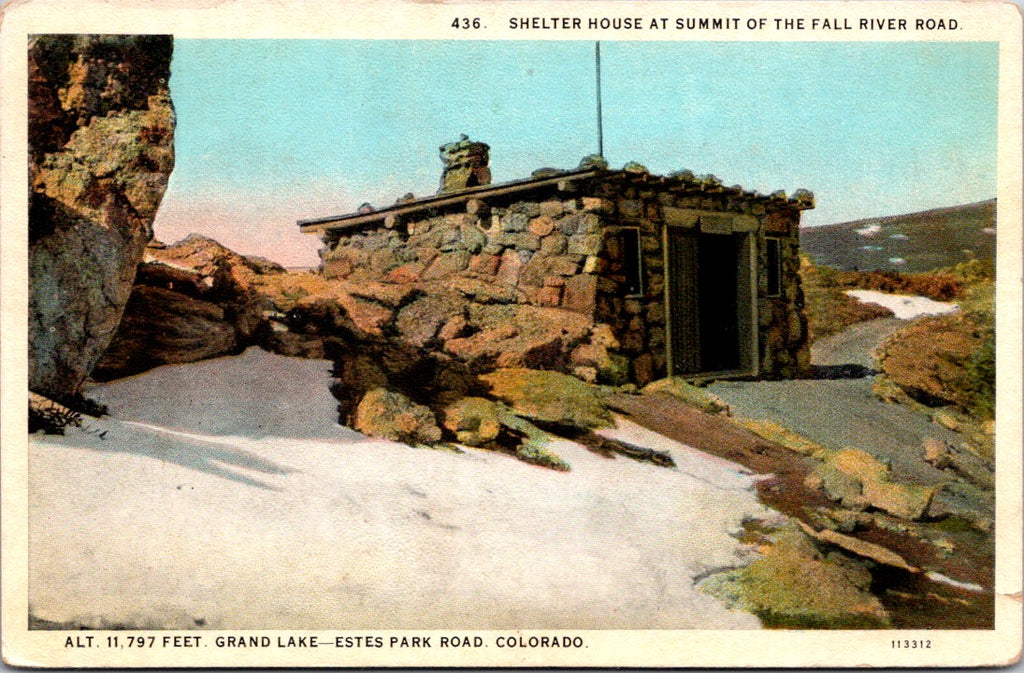 CO, ESTES PARK - Grand Lake - Shelter House summit of Fall River Rd postcard - F