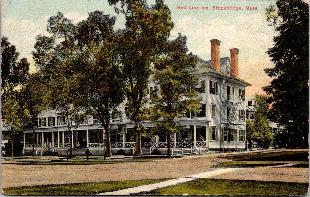 MA, Stockbridge - Red Lion Inn - fire escape - E A Benjamin pub postcard