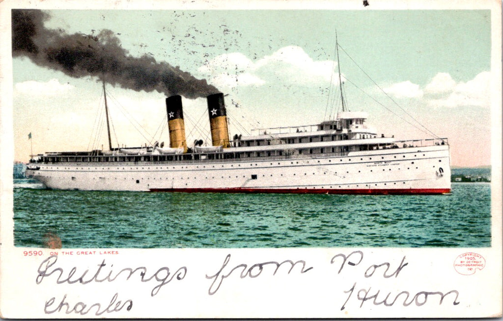 Ship Postcard - NORTH WEST, on Great Lakes closeup postcard - F17342
