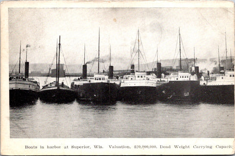 WI, Superior - boats in Harbor w/$20,000,000 valuation postcard - F17344