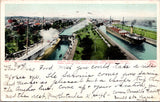 MI, SAULT STE MARIE - Weitzel Lock and city beyond - Detroit Pub postcard - F173