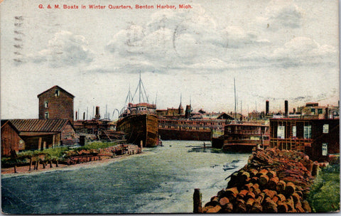 MI, Benton Harbor - G & M Boats in Winter Quarters - 1909 postcard - F17351