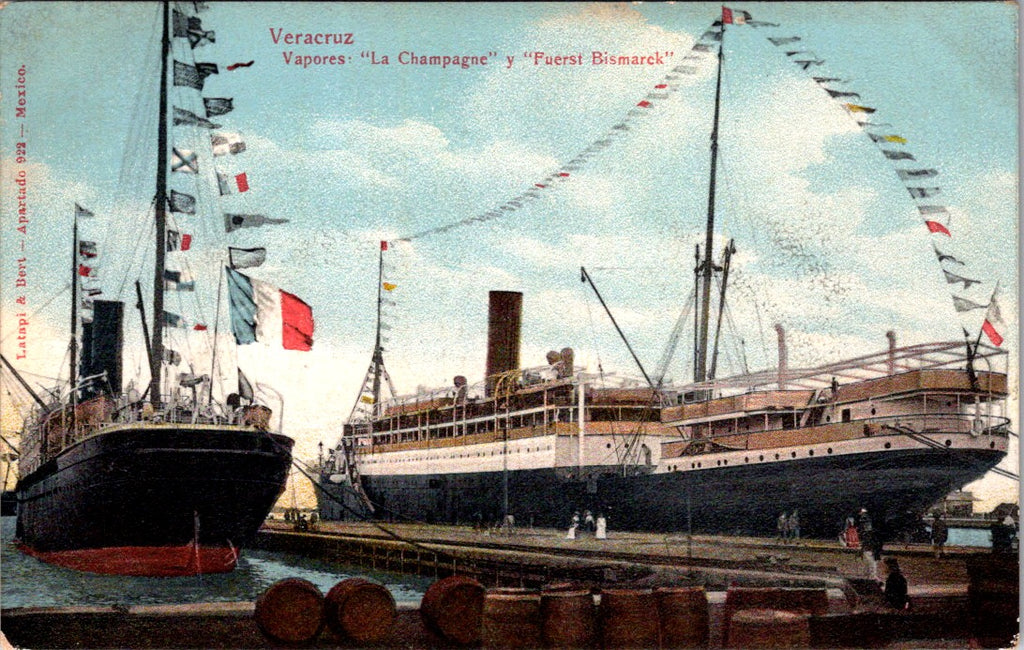 Ship Postcard - La CHAMPAGNE and FUERST BISMARCK postcard - F17445