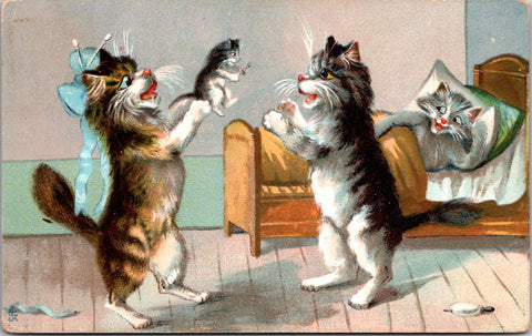 Animal - Cat or Cats postcard - Anthropomorphic - unsigned Boulanger - F23001