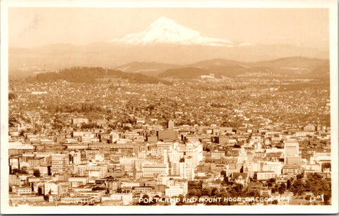 OR, PORTLAND and Mt Hood Bird Eye View - RPPC postcard - F23027