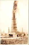 CA, Santa Fe Springs - Oil spewing out of derrick, people - Estel L B RPPC - F23