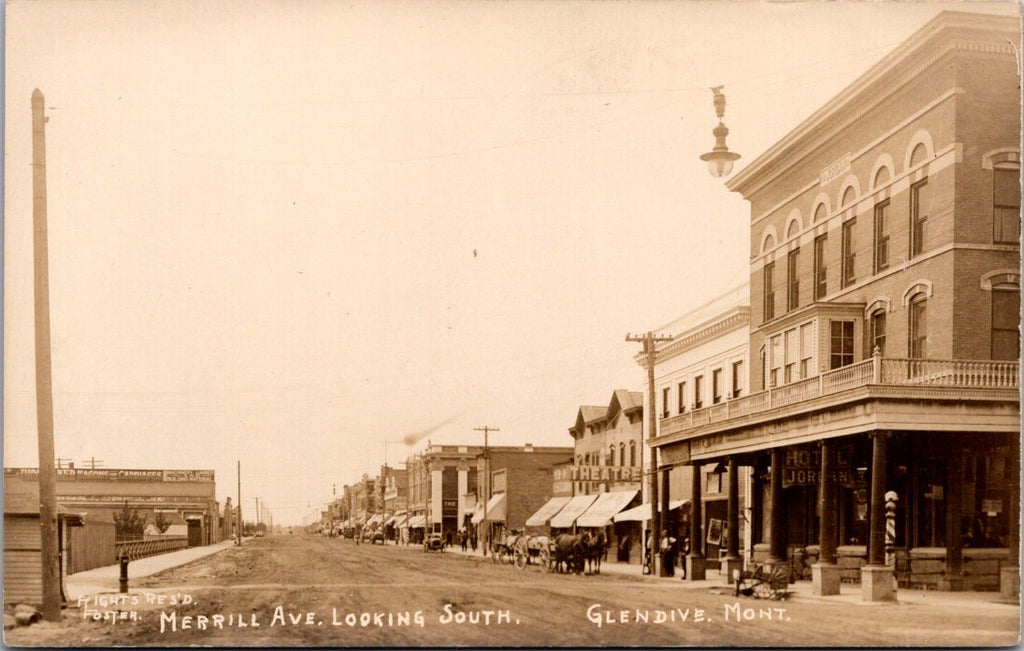 MT, GLENDIVE - Merrill Ave - signs - RPPC postcard - F23063