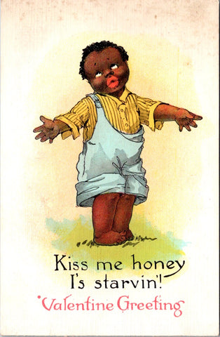 Black Americana - African American - Kiss me honey I's starving postcard - F23103