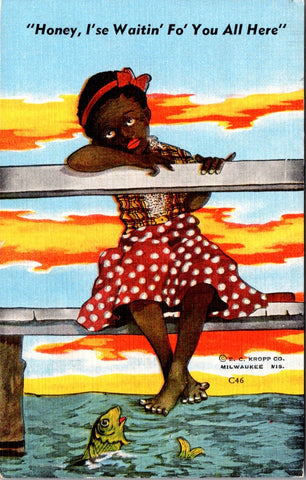 Black Americana - African American - Honey, Ise Waitin fo you all here postcard - F23104