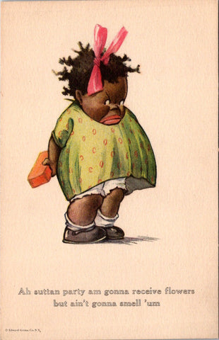 Black Americana - African American - Girl with a brick behind back postcard - F23106