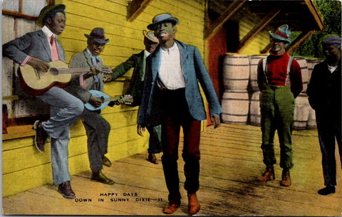 Black Americana - African American - Men playing music, dancing postcard - F2310
