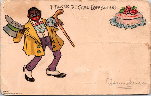 Black Americana - African American - man - IT TAKES DE CAKE postcard - F23110