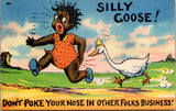 Black Americana - African American - girl being chase by Goose postcard - F23112
