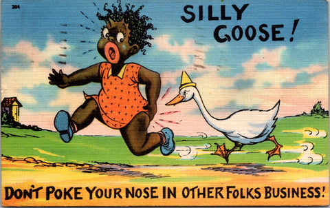 Black Americana - African American - girl being chase by Goose postcard - F23112