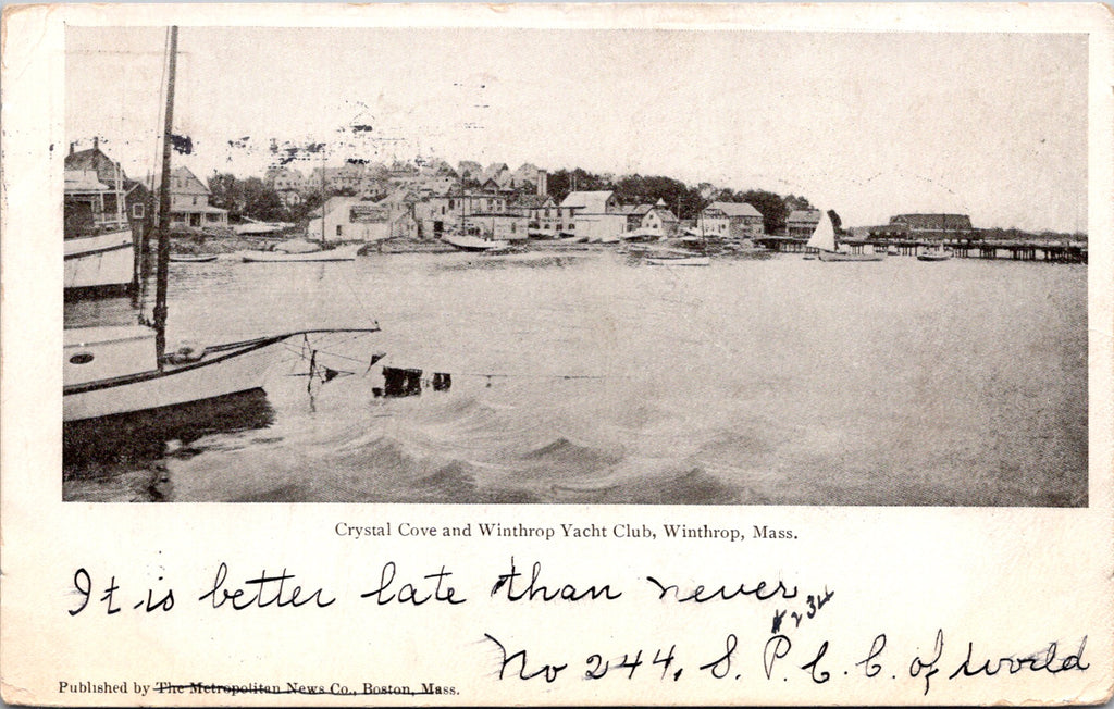 MA, WINTHROP - Crystal Cove, Yacht Club, shoreline - 1906 postcard - FF0061