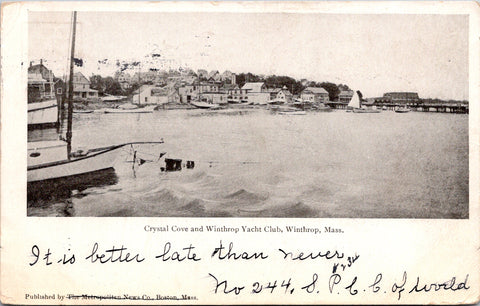 MA, WINTHROP - Crystal Cove, Yacht Club, shoreline - 1906 postcard - FF0061