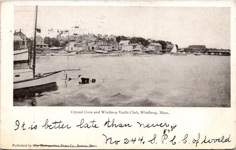 MA, Winthrop - Crystal Cove, Yacht Club, shoreline - 1906 postcard - FF0061