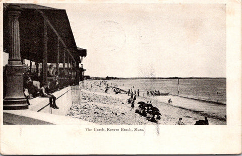 MA, REVERE BEACH - beach scene including building postcard - G03032