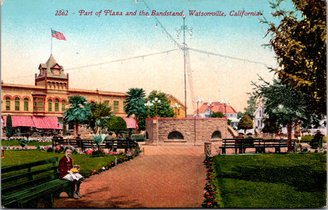 CA, WATSONVILLE - Plaza and Band Stand - Edward H Mitchell postcard - G03345