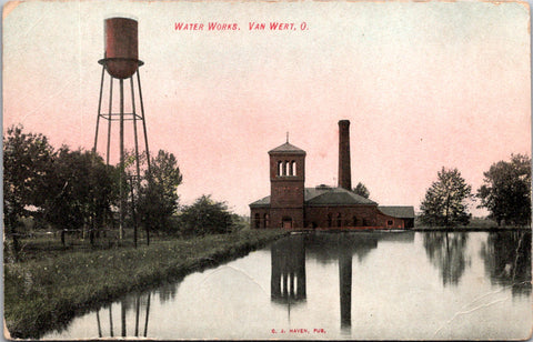 OH, Van Wert - Water Works bldg & water tower - C J Haven postcard - G17207