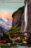 Foreign postcard - LAUTERBRUNNEN, Switzerland - town & waterfall - GR0236