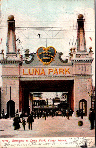 NY, CONEY ISLAND - entrance to Luna Park, Thompson & Dundy Shows sign - H03027