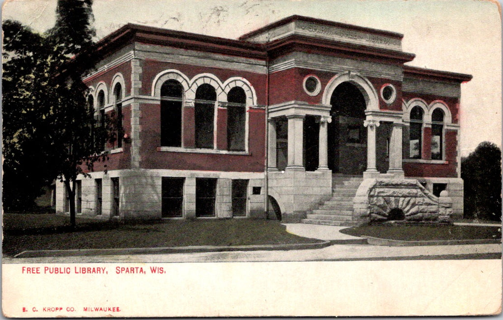 WI, SPARTA - Free Public Library - Kropp postcard - H03109