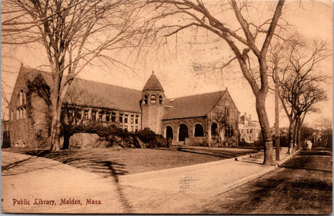 MA, Malden - Public Library - 1909 postcard - H04035
