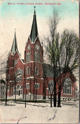 WI, Reedsburg - St Peters Lutheran Church (new) - G L Green postcard - I03137