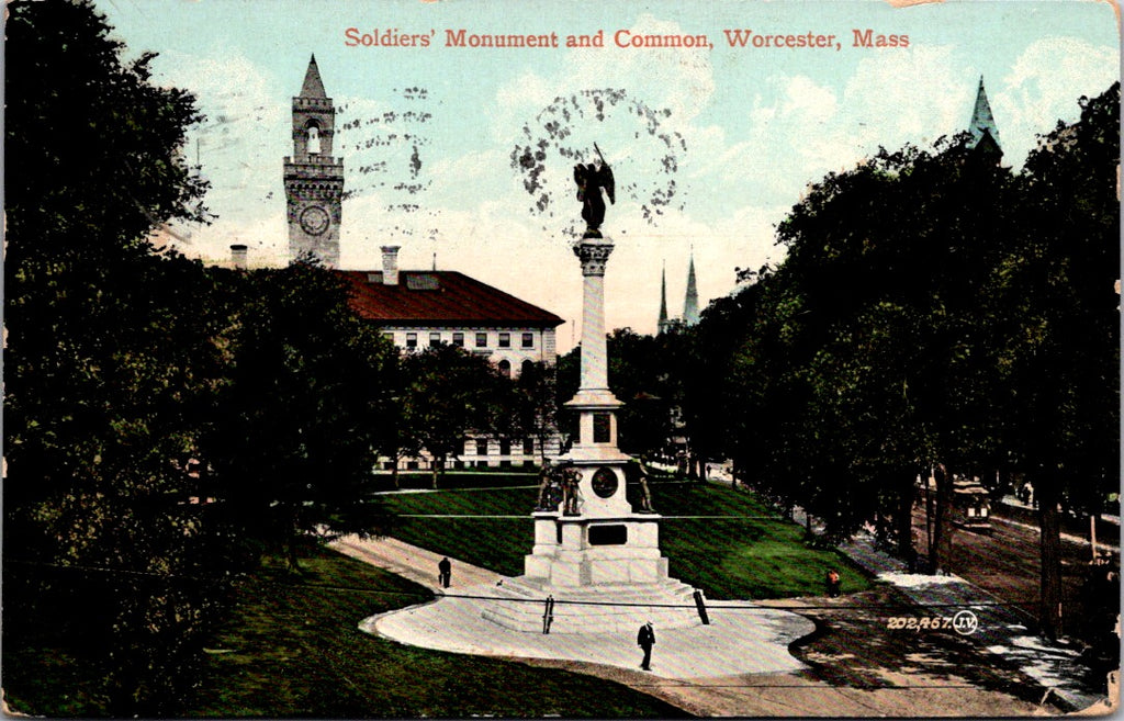 MA, WORCESTER - Soldiers Monument, common - 1909 postcard - J03062