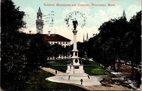 MA, Worcester - Soldiers Monument, common - 1909 postcard - J03062