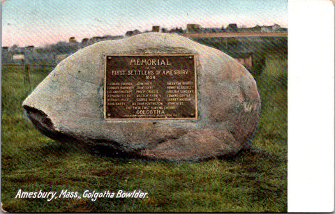 MA, Amesbury - Golgotha Bowlder - First Settlers list - 1910 postcard - J03373