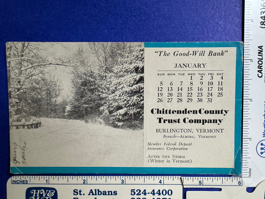 VT, Burlington - Chittenden County Trust Co - 1952 Calendar Blotter - JJ0858
