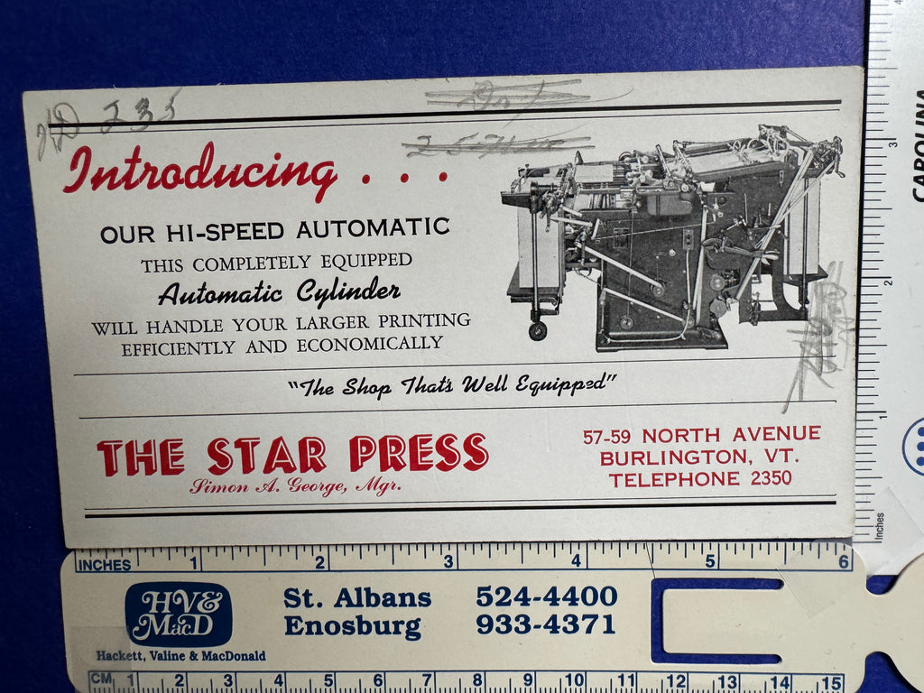 VT, Burlington - Star Press Advertising blotter - JJ0868