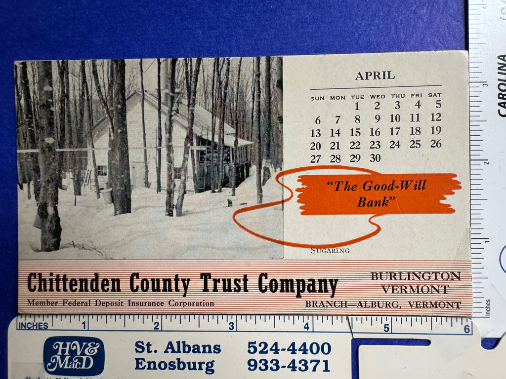 VT, Burlington - Chittenden County Trust Co - 1952 Calendar Blotter - JJ0870