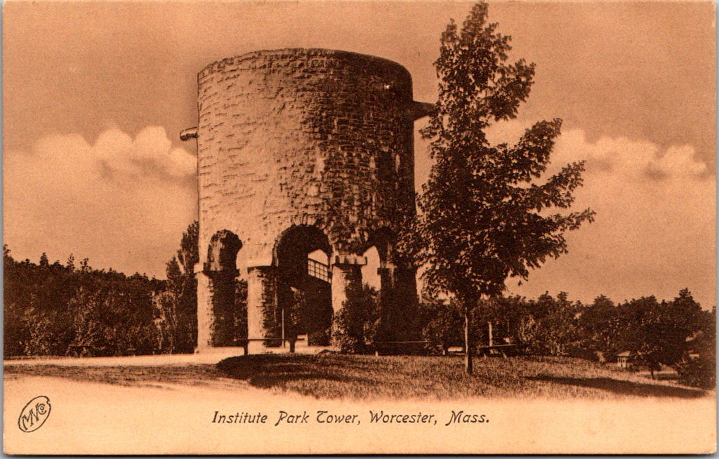 MA, Worcester - Institute Park Tower - Sepia colored postcard - K03210