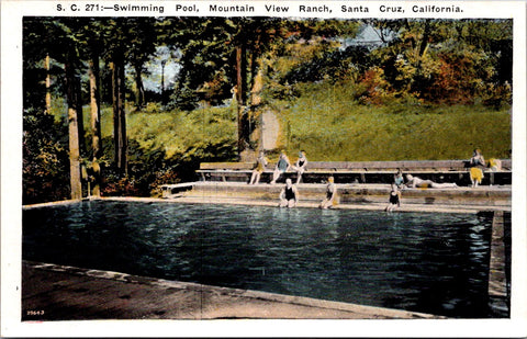 CA, SANTA CRUZ - Mountain View Ranch Swimming pool, people postcard - K03321
