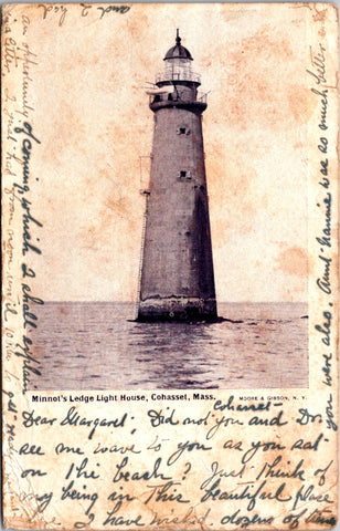 MA, COHASSET - Minnots Light House closeup - 1904 postcard - MB0076