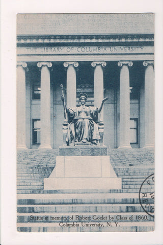 NY, NEW YORK CITY - Columbia Univ - Robert Goelet statue closeup postcard - MB0218